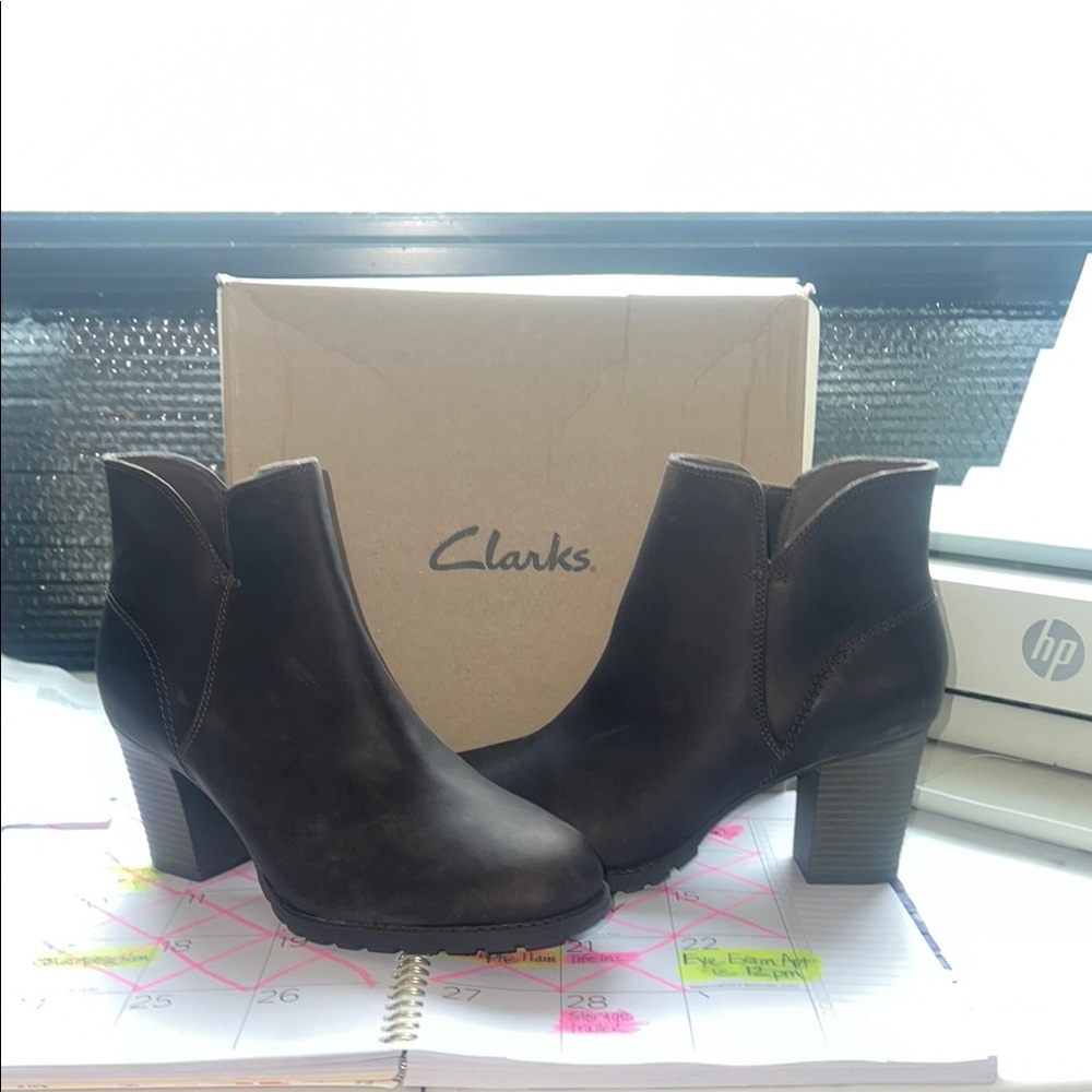Clarks Brown Ankle Boots with Chunky Heel